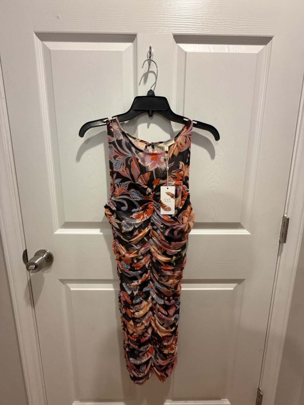 Chelsea & Violet Floral Print Mesh Ruched Bodycon Dress